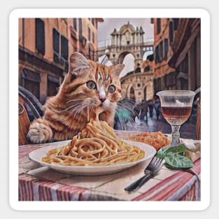 Cat Eating Spaghetti On the Streets of Rome Sticker